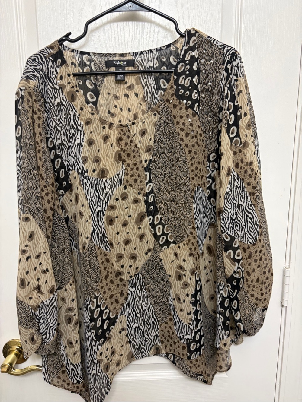 Style & Co. Mixed Animal Print Tunic Top in Beige and Black